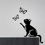 Wandaufkleber mit Katzen-Schmetterling-Motiv, Vinyl,...