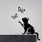 Wandaufkleber mit Katzen- und Schmetterlings-Motiv, Vinyl, Heimdekoration, Wohntransfers, Katzen, Wohnzimmer, Malerei, Küche, Haustiere, Tiere, Aufkleber,...