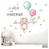 Little Deco Wandbilder Spruch sei wild & Katze I Wandbild 102 x 53 cm (BxH) I Luftballons Wandtattoo Aufkleber Kinderzimmer Mädchen Tiere Deko Babyzimmer...