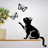 Wandaufkleber mit Katzen-Schmetterlingen und Schmetterlingen,...