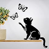 Wandaufkleber mit Katzen-Schmetterling-Motiv, Vinyl,...