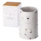 SPOTTED DOG GIFT COMPANY - Utensilienhalter im Katzen-Design - für die Küche - Geschenk für Katzenliebhaber und Katzenbesitzer - Weiß - 16 x 11 cm