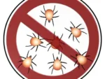 Stilisierte Zecken auf Warnschild