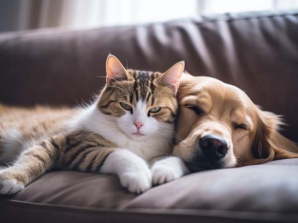 Katze und Hund auf dem Sofa