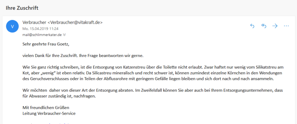 Silikat-Streu darf man nicht in der Toilette entsorgen.